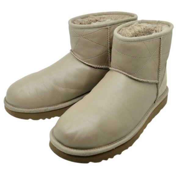 UGG~Classic Mini Pearlized~WOMEN'S LEATHER SUEDE SHEARLING GRAY ANKLE BOOTS sz 8 - Picture 1 of 7